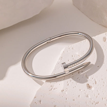 Stainless Steel Nail Silver Toned Love Band Bangle Bracelet