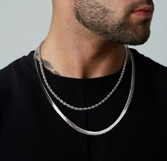 Stack it Up- 14k Silver Plated Double Layer Necklace For Men