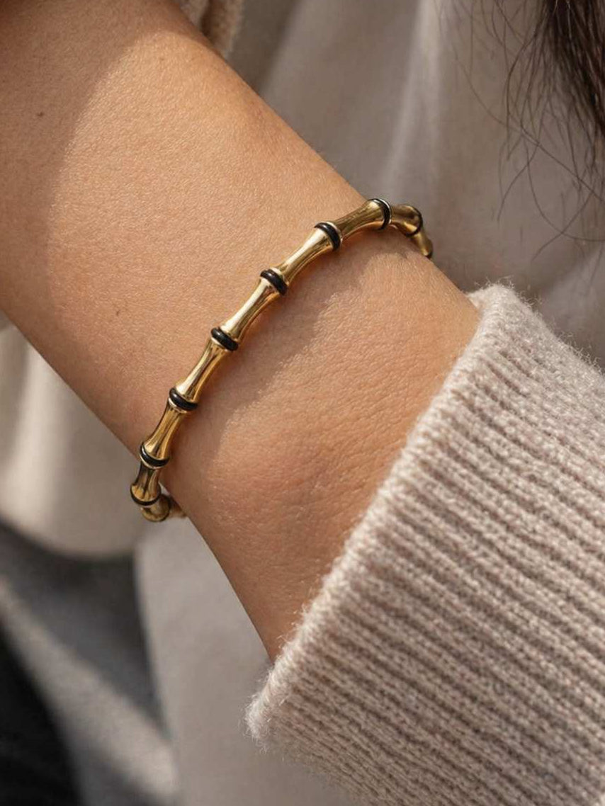 Gold black Enamel Bamboo -18k Gold plated