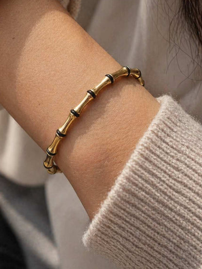 Gold black Enamel Bamboo -18k Gold plated
