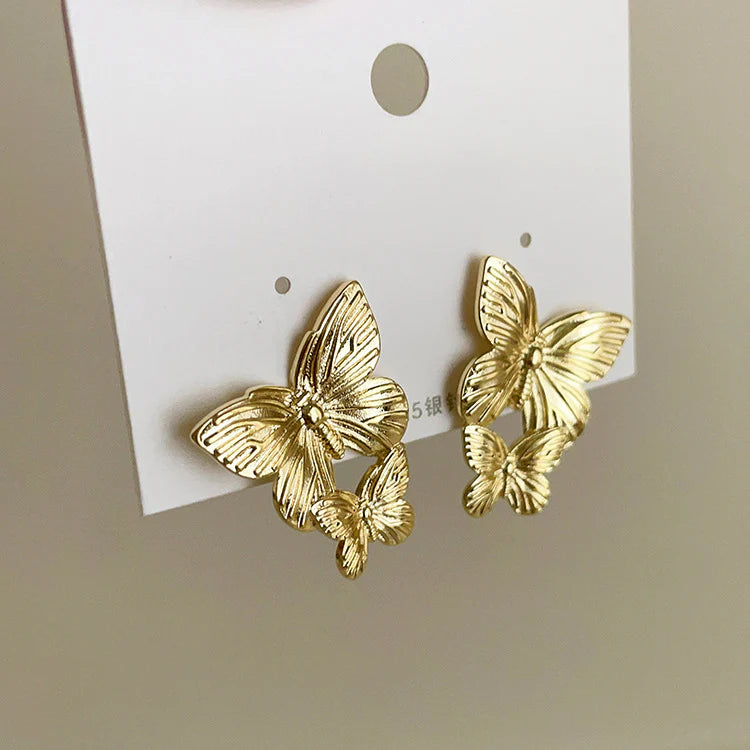 18k Gold Plated Double Butterfly Earring