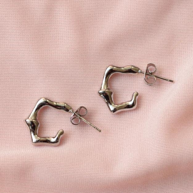 Wavy Silver Hoop Studs