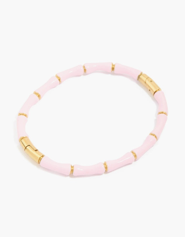 Pink Enamel Bamboo -18k Gold plated