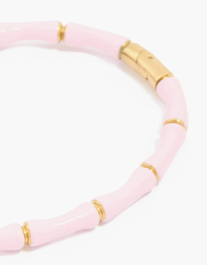 Pink Enamel Bamboo -18k Gold plated