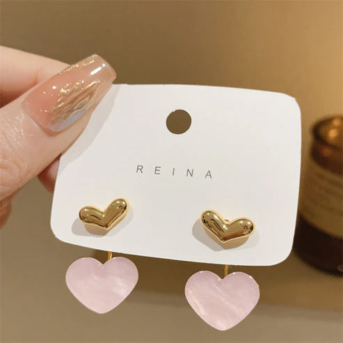 Gold-Plated Pink Heart Drop Earring