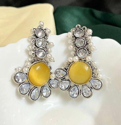 Ambika Silver Plated Drop- Yellow - SubhagAlankar