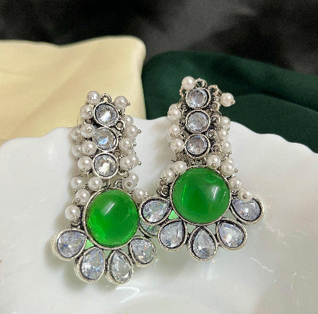 Ambika Silver Plated Drop- Green - SubhagAlankar