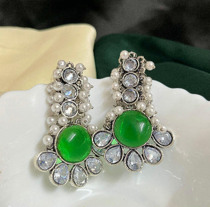 Ambika Silver Plated Drop- Green - SubhagAlankar