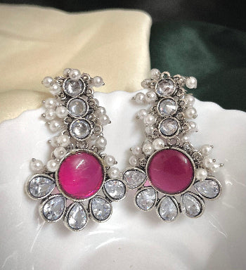 Ambika Silver Plated Drop- Rani Pink - SubhagAlankar