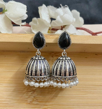 Raas Silver Jhumka - Black - SubhagAlankar