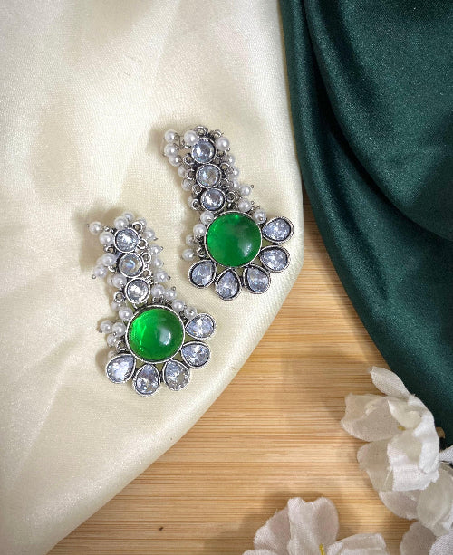 Ambika Silver Plated Drop- Green - SubhagAlankar