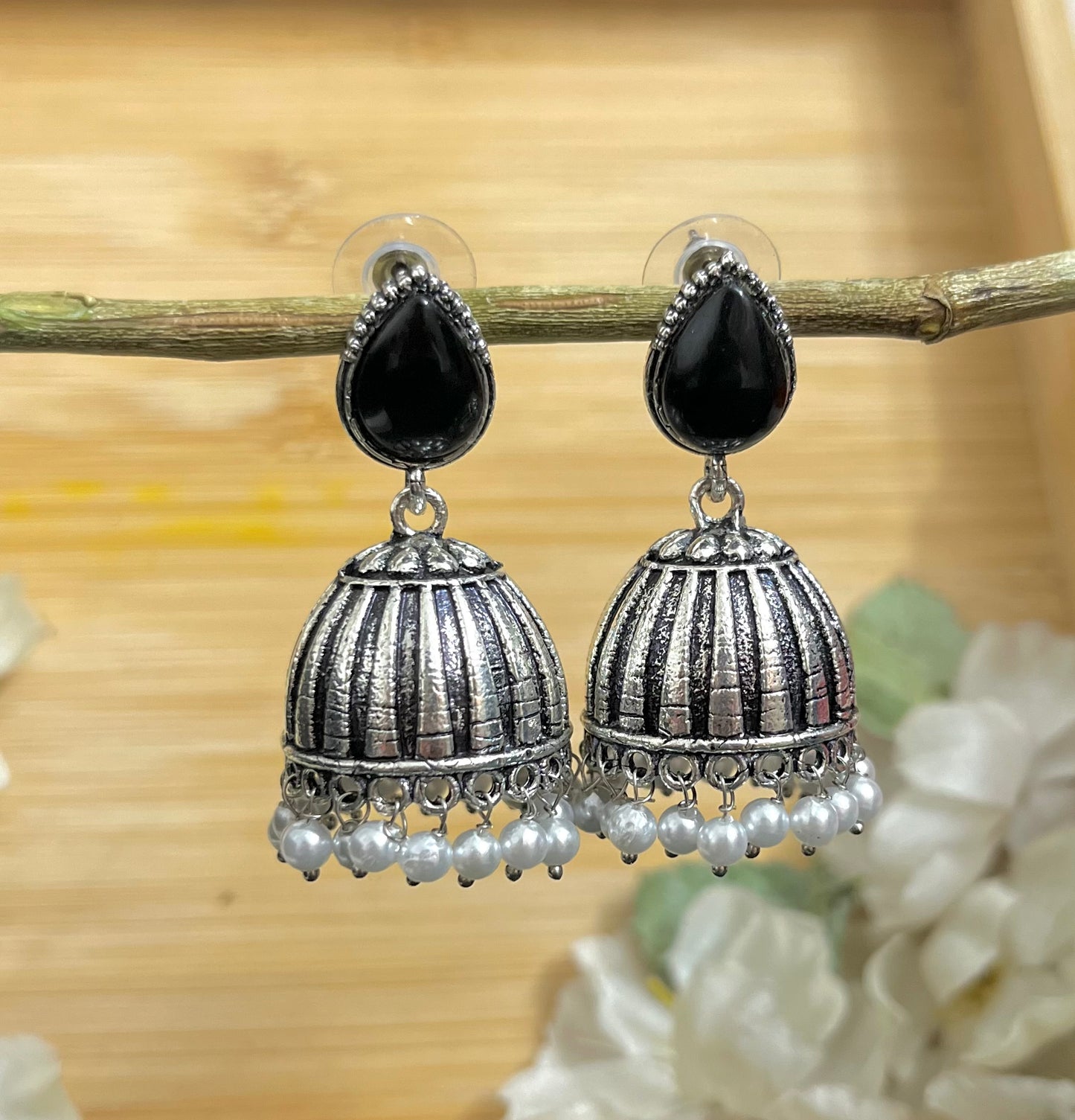 Raas Silver Jhumka - Black