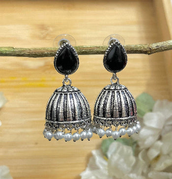 Raas Silver Jhumka - Black - SubhagAlankar