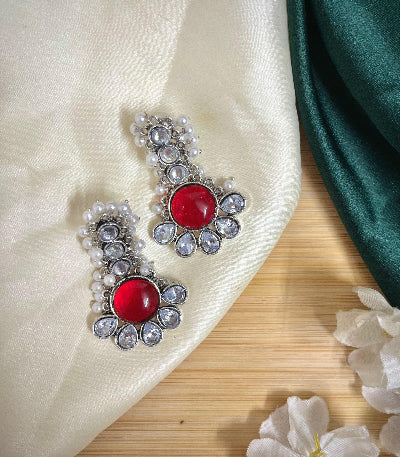 Ambika Silver Plated Drop- Red - SubhagAlankar