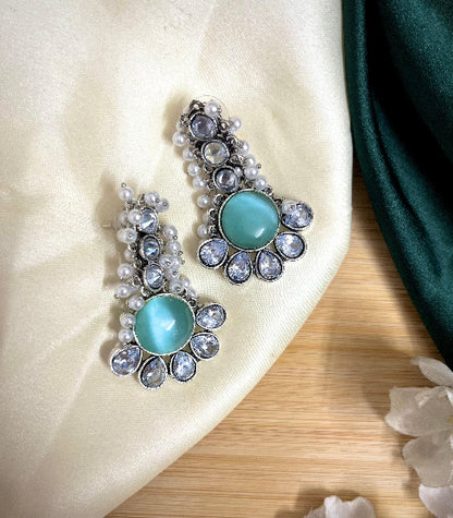 Ambika Silver Plated Drop- Baby Blue - SubhagAlankar