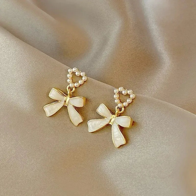 Elegant Heart Bow Dangle Earrings