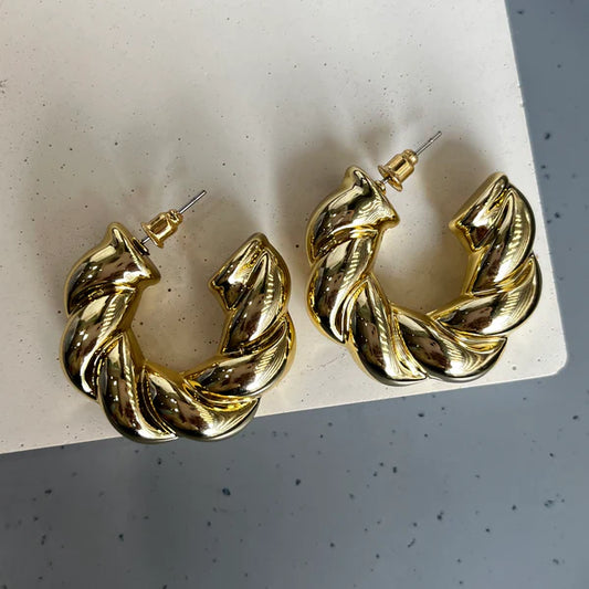 Classic Golden Twisted Half Hoop Earring