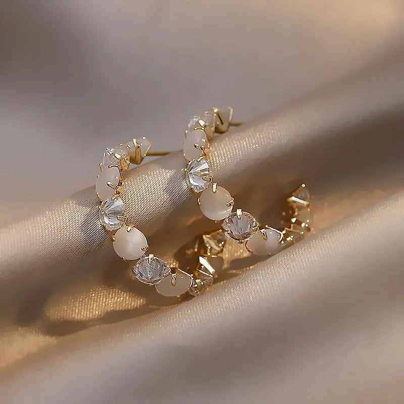 Opal Crystal Gold C-Hoop Earrings