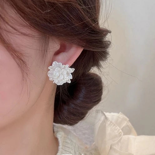 Camellia White Flower Stud Earring