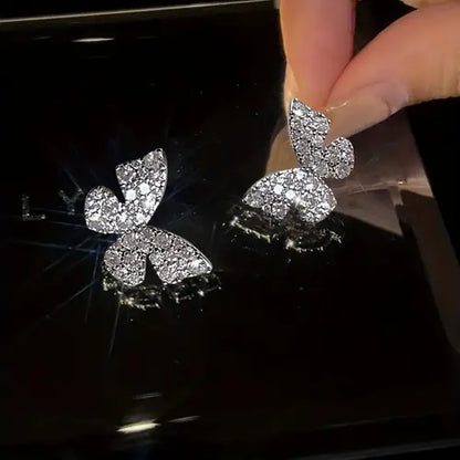 Silver Butterfly Stone Studs - SubhagAlankar