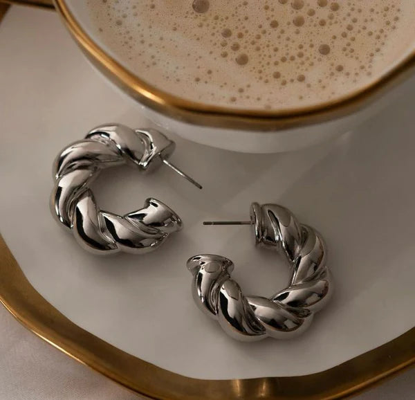 Classic Silver Twisted Half Hoop Earring