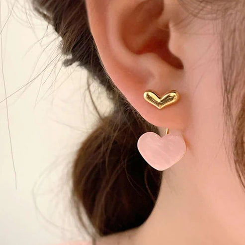 Gold-Plated Pink Heart Drop Earring