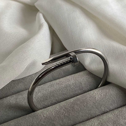 Stainless Steel Nail Silver Toned Love Band Bangle Bracelet