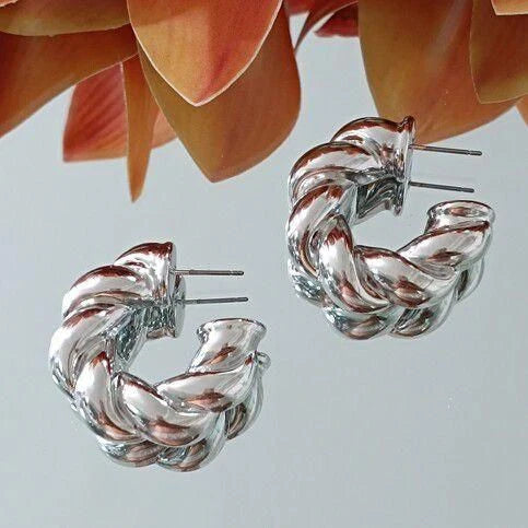 Classic Silver Twisted Half Hoop Earring