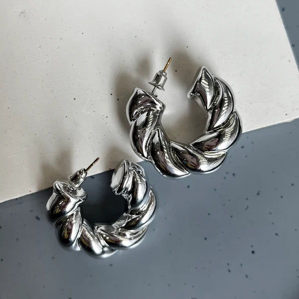 Classic Silver Twisted Half Hoop Earring