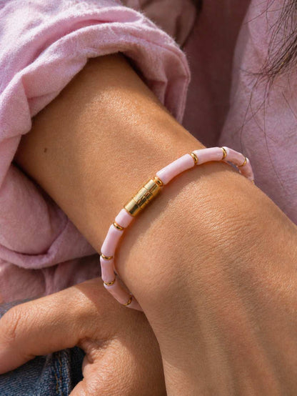 Pink Enamel Bamboo -18k Gold plated