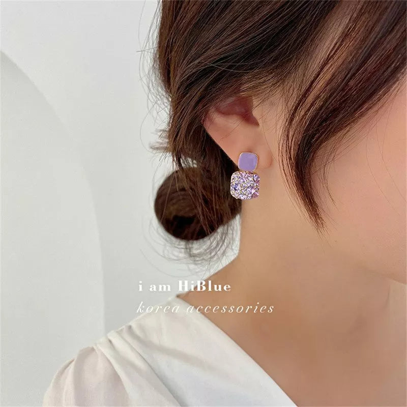 Elegant Purple Stone Drop Earring