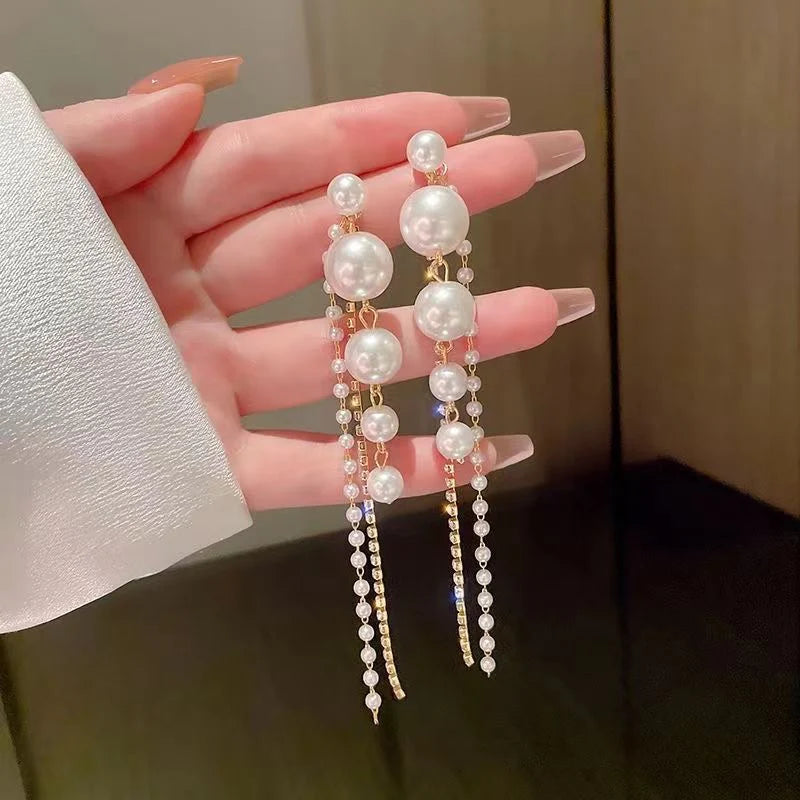 Boho Long Pearl Dangle Earrings