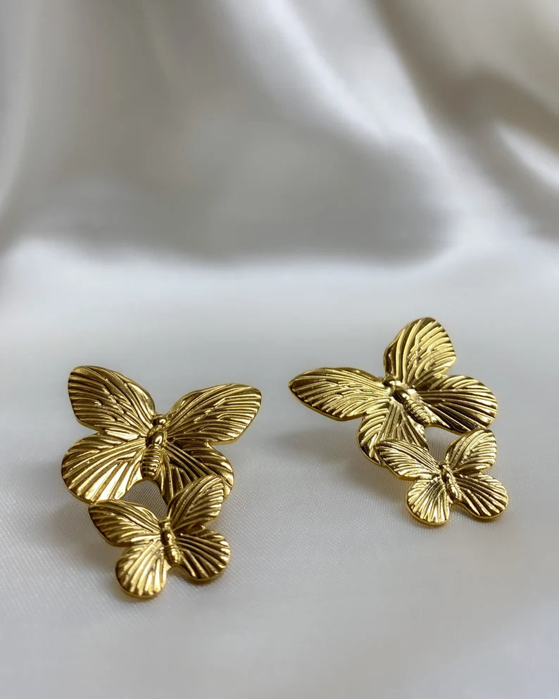 18k Gold Plated Double Butterfly Earring