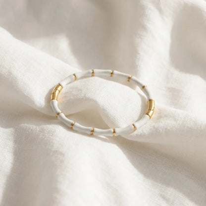 White Enamel Bamboo Thin Wrist/ Baby Size bracelet