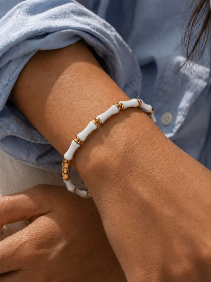 White Enamel Bamboo Thin Wrist/ Baby Size bracelet