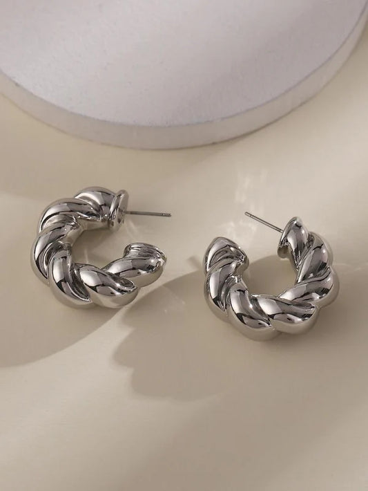 Classic Silver Twisted Half Hoop Earring