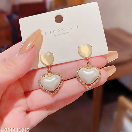 Opal's Double Heart Pearl Drop Earrings